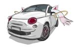  cosplay fiat fiat_nuova_500 ground_vehicle kyubey kyubey_(cosplay) mahou_shoujo_madoka_magica motor_vehicle no_humans panda_(pandacar) 