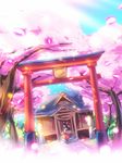  ayakashi_(monkeypanch) bad_id bad_pixiv_id bow broom cherry_blossoms hair_bow hakurei_reimu shrine solo standing torii touhou tree 