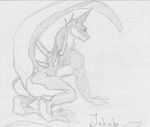  butt claws dragon horns kneeling male megan muscles nude raised_tail reptile scalie sketch solo tail 