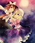  azuma_aya blonde_hair blue_eyes brown_eyes brown_hair ghostly_field_club hat maribel_hearn multiple_girls night night_sky purple_eyes short_hair sky star star_(sky) starry_sky touhou usami_renko 