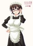  apron brown_eyes brown_hair glasses k-on! maid maid_headdress manabe_nodoka miyai_sen red-framed_eyewear semi-rimless_eyewear short_hair solo under-rim_eyewear 