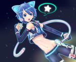  animal_ears bad_id bad_pixiv_id blue_eyes blue_hair cat_ear_headphones cat_ears cat_tail detached_sleeves fang headphones kaito male_focus midriff navel neko_cyber_(module) project_diva_(series) project_diva_2nd solo tail tamago_(irahai) vocaloid 