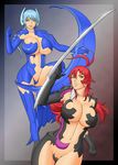  amaha_masane blade blue_hair breasts cleavage huge_breasts multiple_girls red_hair tsuzuki_shiori underboob weapon wide_hips witchblade 