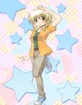  artist_request blonde_hair denim hidamari_sketch highres jeans miyako pants solo yellow_eyes 