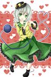  drill_hair green_eyes green_hair harukaruha hat heart heart_hands highres komeiji_koishi smile solo third_eye touhou 