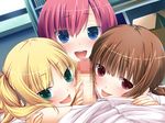  blonde_hair blue_eyes brown_hair censored fellatio futsu_janai game_cg green_eyes himesawa_sayaka natsukawa_akane penis red_eyes red_hair sakurazaki_kotoko 