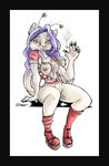  &hearts; bottomless breasts cat chest_tuft cigarette feline female open_shirt piercing smoking socks solo target_(artist) 
