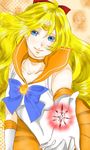  aino_minako bad_id bad_pixiv_id bishoujo_senshi_sailor_moon blonde_hair blue_eyes bow choker crystal earrings elbow_gloves energy_ball gloves hachiko_(hukurouhohho) hair_bow jewelry long_hair magical_girl orange_choker orange_sailor_collar orange_skirt red_bow sailor_collar sailor_senshi_uniform sailor_venus skirt smile solo tiara white_gloves 