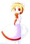  blonde_hair canine female fox hair long_blonde_hair long_hair ponytail red_eyes solo standing unknown_artist white 