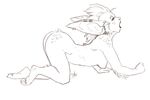  big_ears breasts butt female goblin hindpaw kneeling nephilia open_mouth piercing presenting solo 