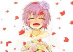  dress flower highres komeiji_satori petals pink_flower pink_rose purple_flower purple_rose rose smile solo tears touhou translated veil wedding_dress white_flower white_rose yakitorisama yellow_flower yellow_rose 