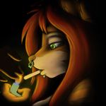  animated cigarette feline female fire green_eyes lighter nose_piercing piercing pusspuss red_hair solo tiger 