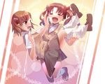  =_= brown_eyes brown_hair carrying closed_eyes koodai_(nora_shichini) long_hair misaka_mikoto multiple_girls open_mouth princess_carry shirai_kuroko short_hair sweater_vest to_aru_kagaku_no_railgun to_aru_majutsu_no_index twintails 