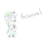  aperture_science_handheld_portal_device backpack bag blue_eyes blue_hair blush blush_stickers drawfag dress english hair_bobbles hair_ornament hat kawashiro_nitori portal portal_(series) science smile solo touhou 