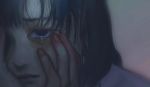  1girl black_hair close-up commentary_request covering_one_eye crying crying_with_eyes_open dark diao_(sen_zoku) face hands_on_own_cheeks hands_on_own_face highres lips looking_at_viewer muted_color original portrait sad solo tears 