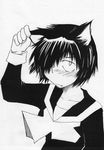  animal_ears cat_ears ear_grab embarrassed fang foxhound1412 greyscale hair_over_one_eye monochrome nazo_no_kanojo_x nib_pen_(medium) school_uniform serafuku short_hair sketch solo traditional_media urabe_mikoto 