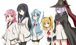  5girls aoi_(houkago_no_pleiades) hat hikaru_(houkago_no_pleiades) houkago_no_pleiades itsuki_(houkago_no_pleiades) multiple_girls nanako_(houkago_no_pleiades) schoolgirl subaru_(houkago_no_pleiades) uniform witch_hat 