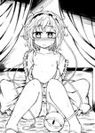  bad_id bad_pixiv_id bed blush collarbone eyeball flat_chest greyscale hairband heart komeiji_satori messy_hair monochrome nanatsume nipples off_shoulder open_clothes open_shirt panties shirt sitting solo tears third_eye touhou underwear 