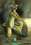  cave cougar feline female glow kneeling nude rune semi-anthro solo the_feline_canine 