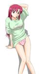  artist_request food kazami_mizuho long_hair onegai_teacher panties pocky purple_eyes red_hair shirt side-tie_panties solo underwear 