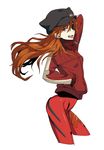  9aki animal_hat blue_eyes brown_hair cat_hat cowboy_shot cropped_legs evangelion:_3.0_you_can_(not)_redo eyepatch hand_in_pocket hat jacket long_hair looking_at_viewer neon_genesis_evangelion plugsuit rebuild_of_evangelion shikinami_asuka_langley simple_background solo souryuu_asuka_langley tongue tongue_out track_jacket white_background 