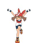  aliasing animated animated_gif bandanna bike_shorts bloggerman bouncing_breasts breasts brown_hair eyes_closed gif gloves haruka_(pokemon) jumping large_breasts lowres open_mouth pokemon simple_background sneakers solo white_background 