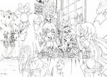  6+girls cake chypre_(heartcatch_precure!) closed_eyes coffret_(heartcatch_precure!) cologne_(heartcatch_precure!) doughnut eating food fork fruit greyscale hanasaki_tsubomi heartcatch_precure! highres houjou_hibiki hummy_(suite_precure) ice_cream kurumi_erika long_hair minamino_kanade monochrome multiple_girls myoudouin_itsuki parfait ponytail potpourri_(heartcatch_precure!) precure school_uniform short_hair shorts skirt smile strawberry suite_precure sweatdrop tsukikage_yuri twintails 