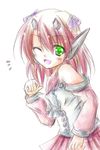  ;d bad_id bad_pixiv_id cilfy detached_sleeves green_eyes hair_ribbon horns one_eye_closed open_mouth phantasy_star phantasy_star_portable_2 phantasy_star_universe pink_hair pointy_ears ribbon smile solo 