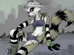  denim female goth graveyard hobbes_maxwell oekaki raccoon sketch solo stripey 
