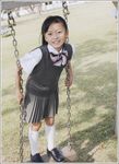  3dpd asian chains child footwear grass japanese kawanishi_riko looking_at_viewer outdoors outside park photo playing school_uniform skirt socks solo swing 