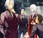  alcohol alexei_dinoia bad_id bad_pixiv_id blue_hair bouquet brown_hair duke_pantarei flower formal green_eyes jewelry long_hair male_focus multiple_boys necktie red_eyes ring schwann_oltorain sen_nai suit tales_of_(series) tales_of_vesperia white_hair wine yeager_(tales) 