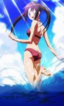  ass back barefoot bikini breasts brown_eyes brown_hair cap cloud clouds feet female highres looking_back ocean open_mouth outdoors screencap sea seitokai_yakuindomo sky smile soles solo splash splashing stitched swimsuit toes tsuda_kotomi twintails wink 