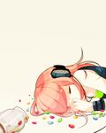  bad_id bad_pixiv_id candy closed_eyes food headphones highres jelly_bean long_hair original pink_hair ppo-p simple_background sleeping solo 