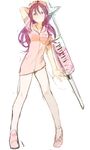  hat inazuma_eleven inazuma_eleven_(series) kudou_fuyuka large_syringe long_hair nurse nurse_cap oversized_object pantyhose purple_hair sketch solo syringe tomo10 white_legwear 