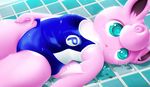  anime_eyes blue_eyes blush cyan_eyes female floor g-sun hair_tuft looking_away lying nintendo on_back one-piece_swimsuit open_mouth pink pink_body pok&#233;mon pok&#233;morph pok&eacute;mon pok&eacute;morph pool puddle solo swimsuit tail video_games wet wigglytuff 