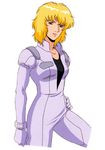  1girl blonde_hair blue_eyes body_suit bodysuit gundam hand_on_hip hands_on_hip hips peggy_lee shrike_team solo victory_gundam 