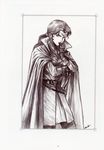  absurdres cape highres male_focus monochrome non-web_source record_of_lodoss_war solo 