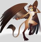  avian blue_eyes claws cute feather gryphon looking_at_viewer male markings skinny smile solo tail tsampikos wings 