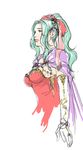  bracelet breasts cape elbow_gloves female final_fantasy final_fantasy_vi gloves green_hair jewelry long_hair nao_(pixiv570966) pink_ribbon ponytail ribbon ring solo tina_branford white_background 