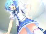  1girl game_cg highres indoors oni_gokko! panties school_uniform seifuku skirt solo thighhighs underwear upskirt urabe_aoi 