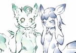  ambiguous_gender blue blue_eyes chest_tuft couple glaceon green leafeon looking_at_viewer pok&eacute;mon pok&eacute;morph sindoll standing tail 