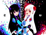  2girls black_hair bodysuit getamped multiple_girls original personification purple_eyes red_eyes samael_(5211) samael_2 siblings sisters white_hair 