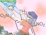  :3 :d ^_^ blue_hair blush chemical_structure chemistry closed_eyes fang hair_bobbles hair_ornament hat holding_hands imagining jiangshi kawashiro_nitori kch miyako_yoshika multiple_girls ofuda open_mouth outstretched_arms pun science sideways_mouth smile swinging thought_bubble tnt touhou two_side_up v-shaped_eyebrows 