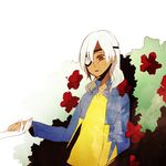  bad_id bad_pixiv_id eyepatch flower hands hibiscus inazuma_eleven inazuma_eleven_(series) jacket male_focus red_eyes sakuma_jirou solo takakura_aki tears white_hair 