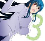  blue_hair blush breasts diamond_cut_diamond from_below kenji_t1710 large_breasts long_hair official_art red_eyes shigyou_yuuyami shirt solo 