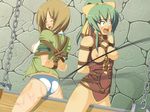  arms_behind_back ass bdsm bondage bound box_tie breasts brown_hair censored character_request crying crying_with_eyes_open green_hair ibotsukigunte panties tales_in_distress tears underwear whip_marks whipping wooden_horse 