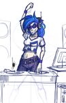  belt blue_hair female friendship_is_magic grin hair headphones humanized my_little_pony not_furry pants shirt solo sunglasses vinyl_scratch_(mlp) 