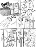  black_and_white canine comic eager english_text erection fox furry_porno gay kitchen male mammal monochrome muscles nude penis plumber poop_(artist) porno rob shower shy sink size_difference text toned 