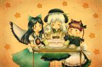 asanebou bad_id bad_pixiv_id cake candle closed_eyes cup food hands_on_own_cheeks hands_on_own_face highres kaenbyou_rin komeiji_koishi multiple_girls open_mouth reiuji_utsuho saliva saucer smile teacup touhou 