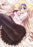  a_flow ass bad_id bad_pixiv_id blonde_hair blue_eyes blue_hairband blush cecilia_alcott curly_hair drill_hair hairband infinite_stratos legs long_hair lying on_side panties panties_under_pantyhose pantyhose pillow school_uniform skirt solo thighband_pantyhose thighs underwear 